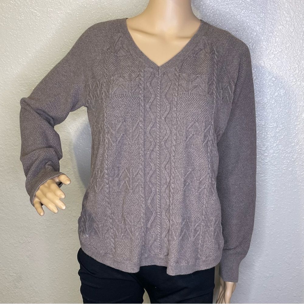 Sonoma Long Sleeve Vneck Cable Knit Sweater Taupe Size Large